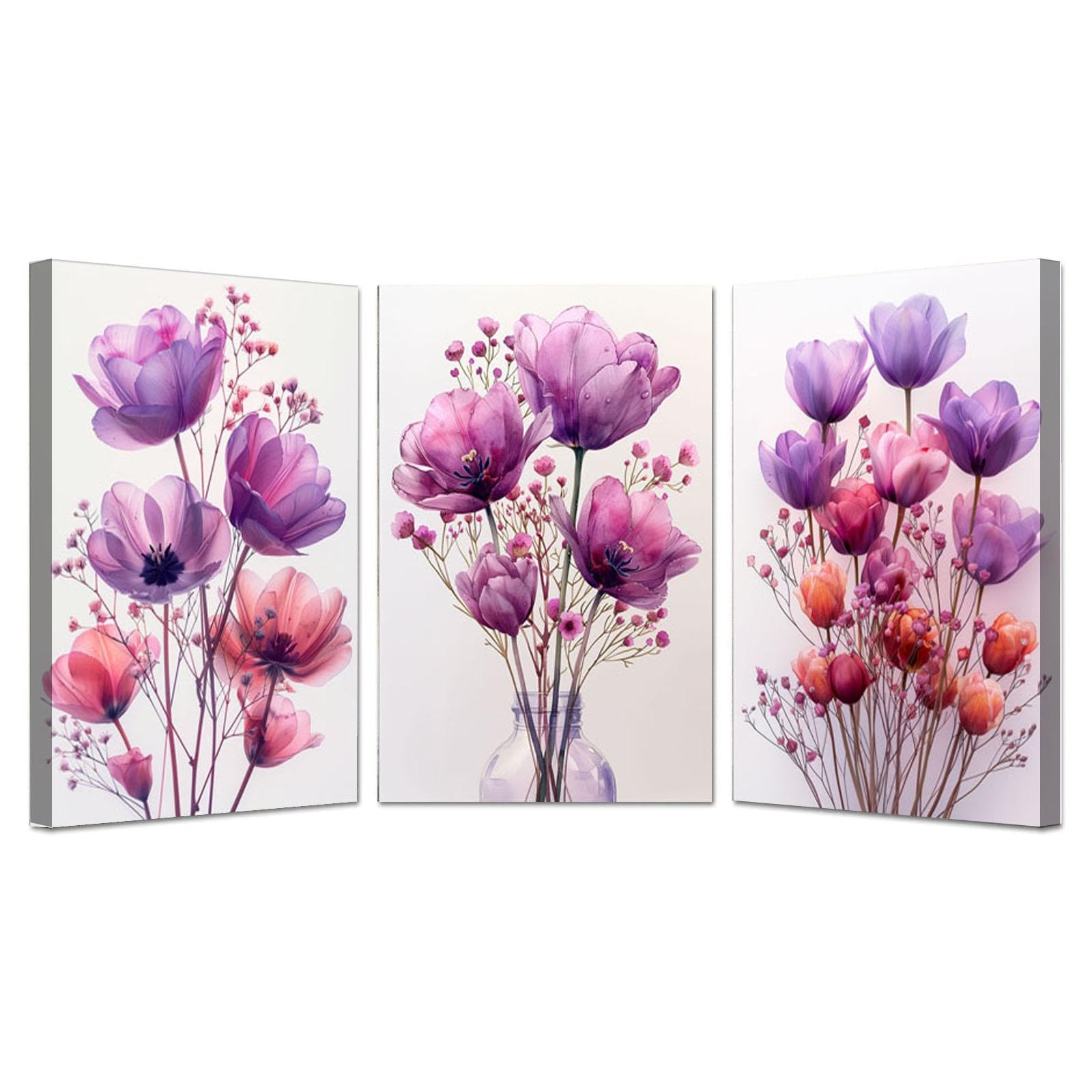 Amazon.co.jp: JOSUE 3 ピース フラワー アートパネル キャンバス 抽象