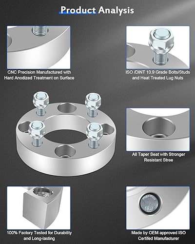Miniatura 5 de ECCPP 4 espaciadores de rueda de 4 x 114.3 y 1.25 pulgadas, 4 lengüetas de 4 x 4.5 a 4 x 4.5, pernos de 12 x 1.5 pulgadas de 3.075 in para Accord