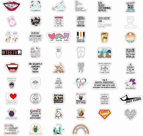 Miniatura 4 de BulbaCraft 100 accesorios de asistente dental, calcomanías para asistente dental y calcomanías para botellas de agua, regalos para mujeres y hombres