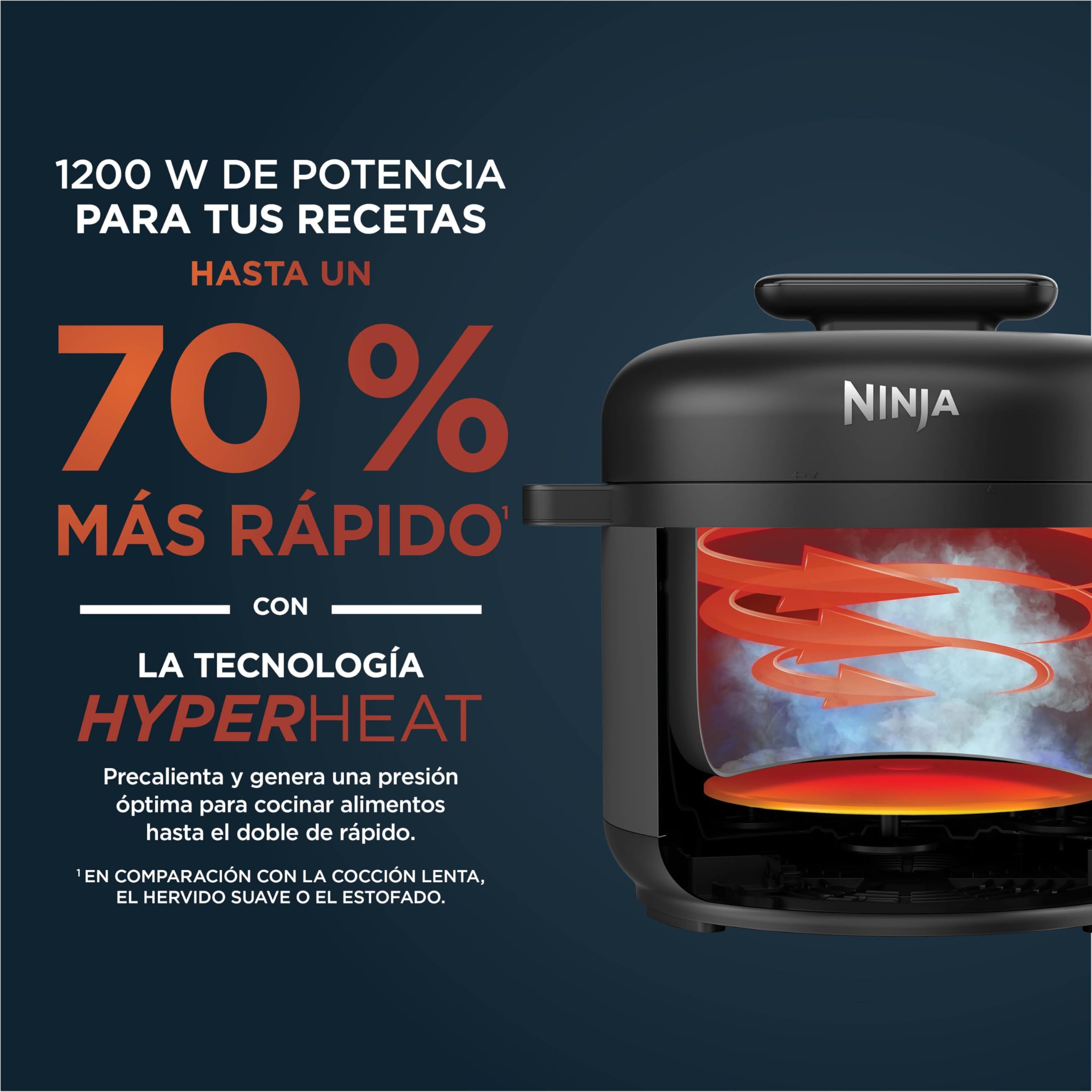 Ninja HyperHeat, Olla a Presión 9 en 1, 6L, Negro, PC201EU | Olla de Cocción Lenta y Arrocera, Incluye Rejilla para Vapor y Recipiente de Cocción Extraíble Apto para Lavavajillas