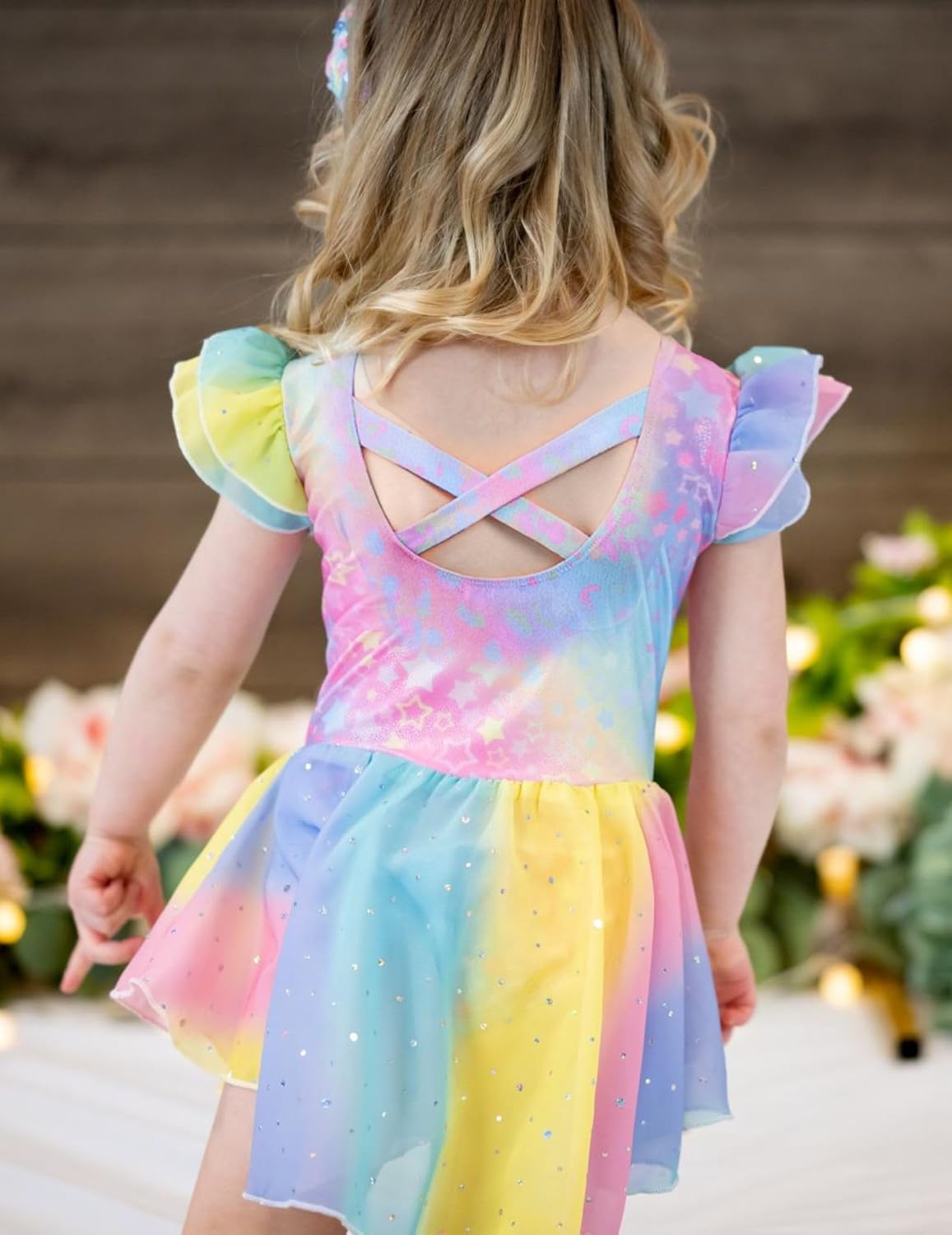 Zaclotre Girls Ruffle Sleeve Ballet Leotard with Skirt Criss-Cross Back Dance Dresses Outfit - Image 3