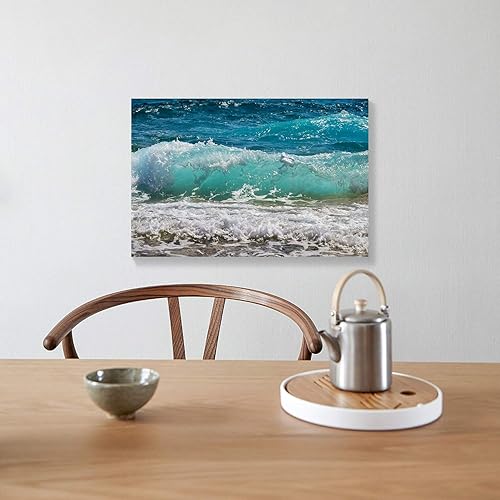 Miniatura 2 de Looife Lienzo decorativo para pared, 48 x 36 pulgadas, diseño de olas de mar en la playa, decoración de pared, paisaje oceánico, arte giclée,