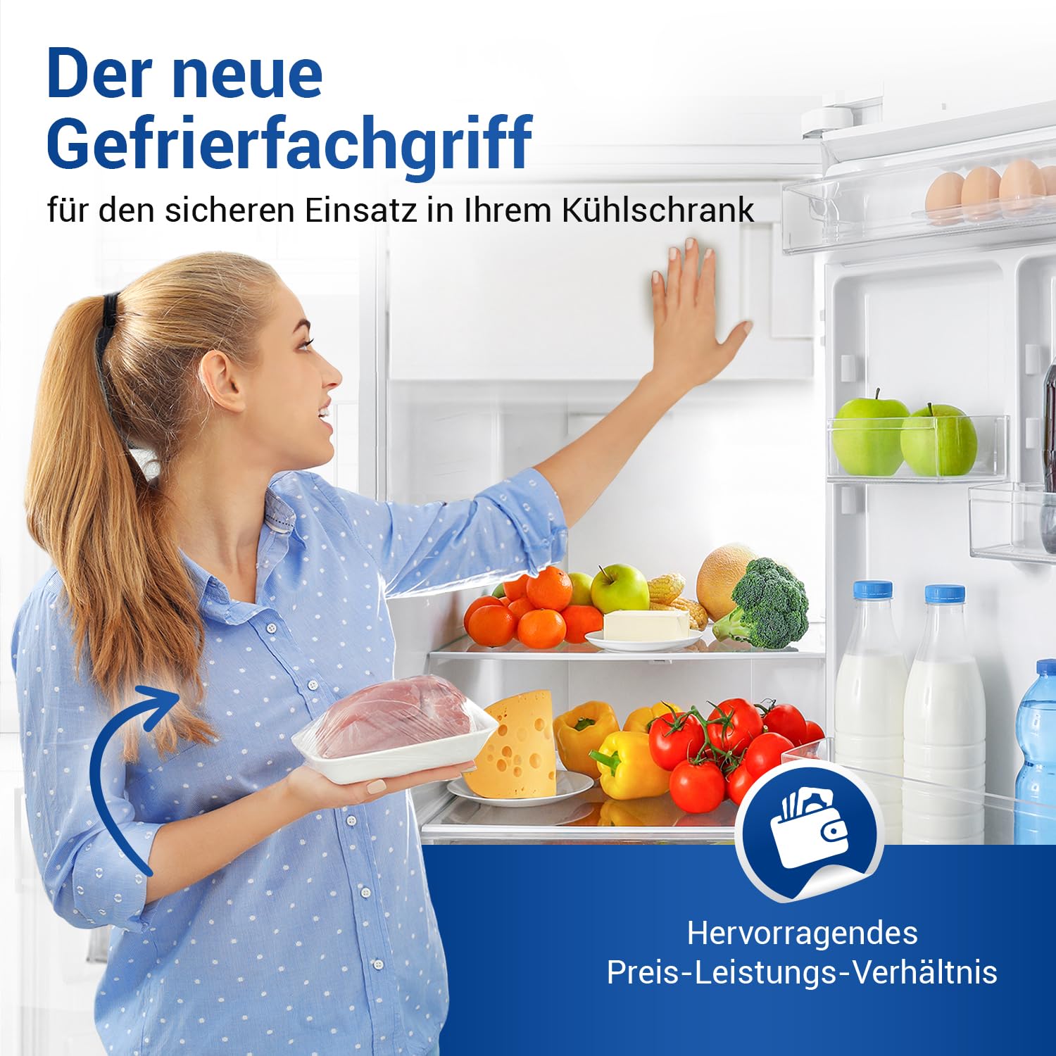 VIOKS Türgriff Kühlschrank Ersatz für 059129 Bosch Siemens Gefrierfach Griff - Gefrierfachtür Griff für Kühlschrank Gefrierfach Klappe mit Feder