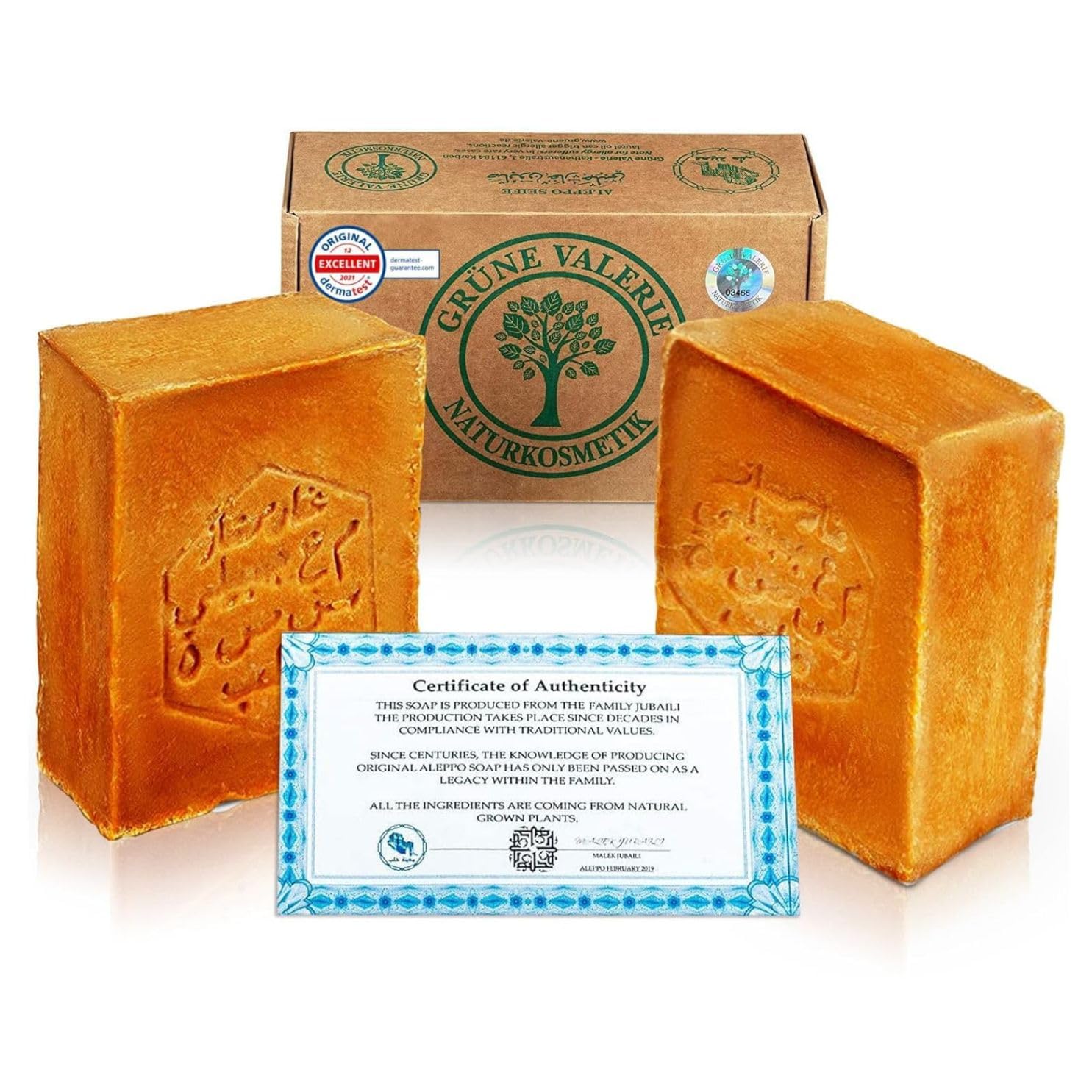 Original Aleppo Soap® 2 x 200g with 80% olive oil 20% laurel oil - PH value 8 - Detox properties - vegan natural product - handmade - matured over 6 years!