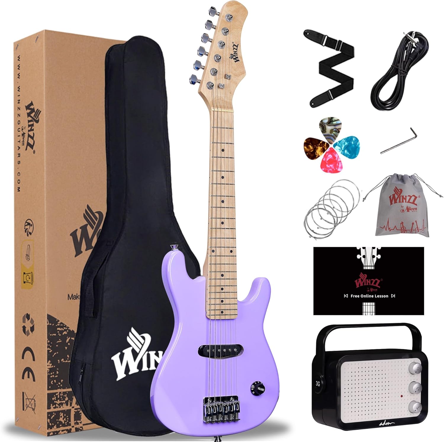 WINZZ EGM100 30 Inches Real Kids Electric Guitar with Beginner Kit