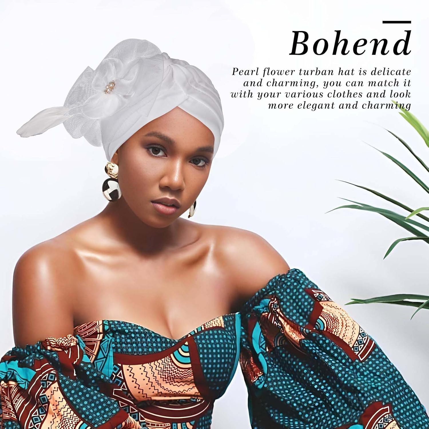 Bohend Flower Rhinestone Turbans Cap Pearl Knot Headwarp Beanie Pre Tied Head Cover Bonnet Pleated Headscarf Hat for Women - Image 7