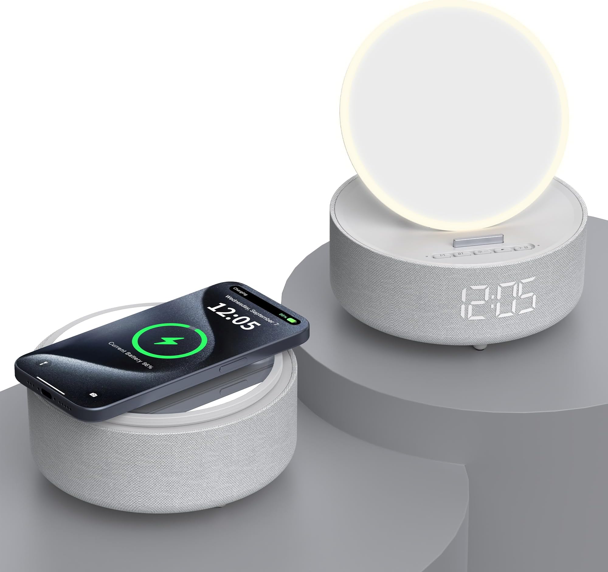 Bluetooth Speaker with LED Light Makeup Mirror, Wireless Charging Station for iPhone/Samsung, Stylish Multifunctional Automatic Clock Bedside Lamp Ideal for Home, Bedroom, Office & Gift