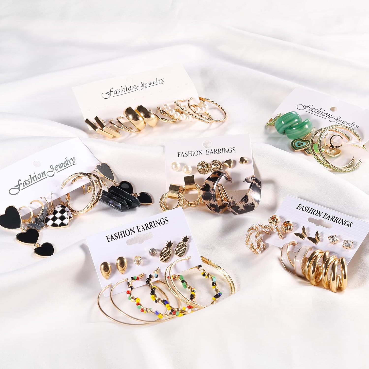 34 Pairs Gold Hoop Earrings Set for Women, Fashion Drop Dangle Earring Packs Black Hearts Earrings Multipack Hypoallergenic Earrings for Christmas Gifts - Image 6