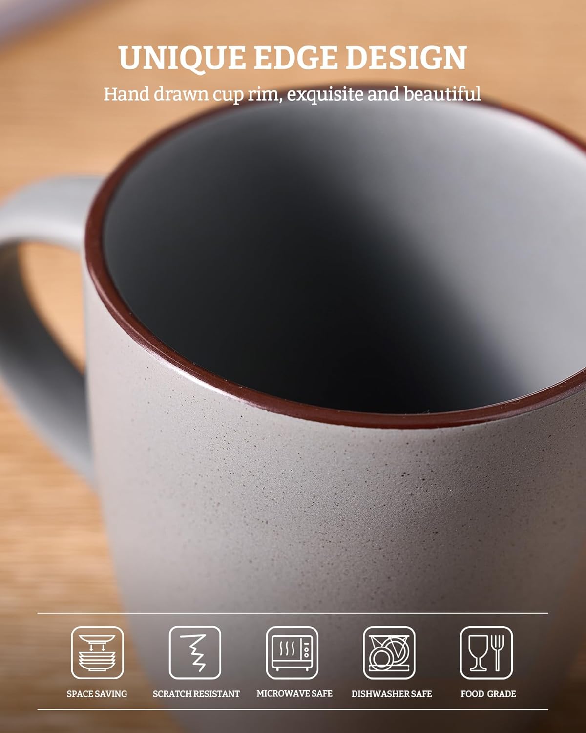 famiware Mercury Coffee Mugs 13 oz, Coffee Mugs Set of 4 with Handle, Cups for Latte, Hot Tea, Cappuccino, Mocha, Cocoa, Dark Grey - Image 5