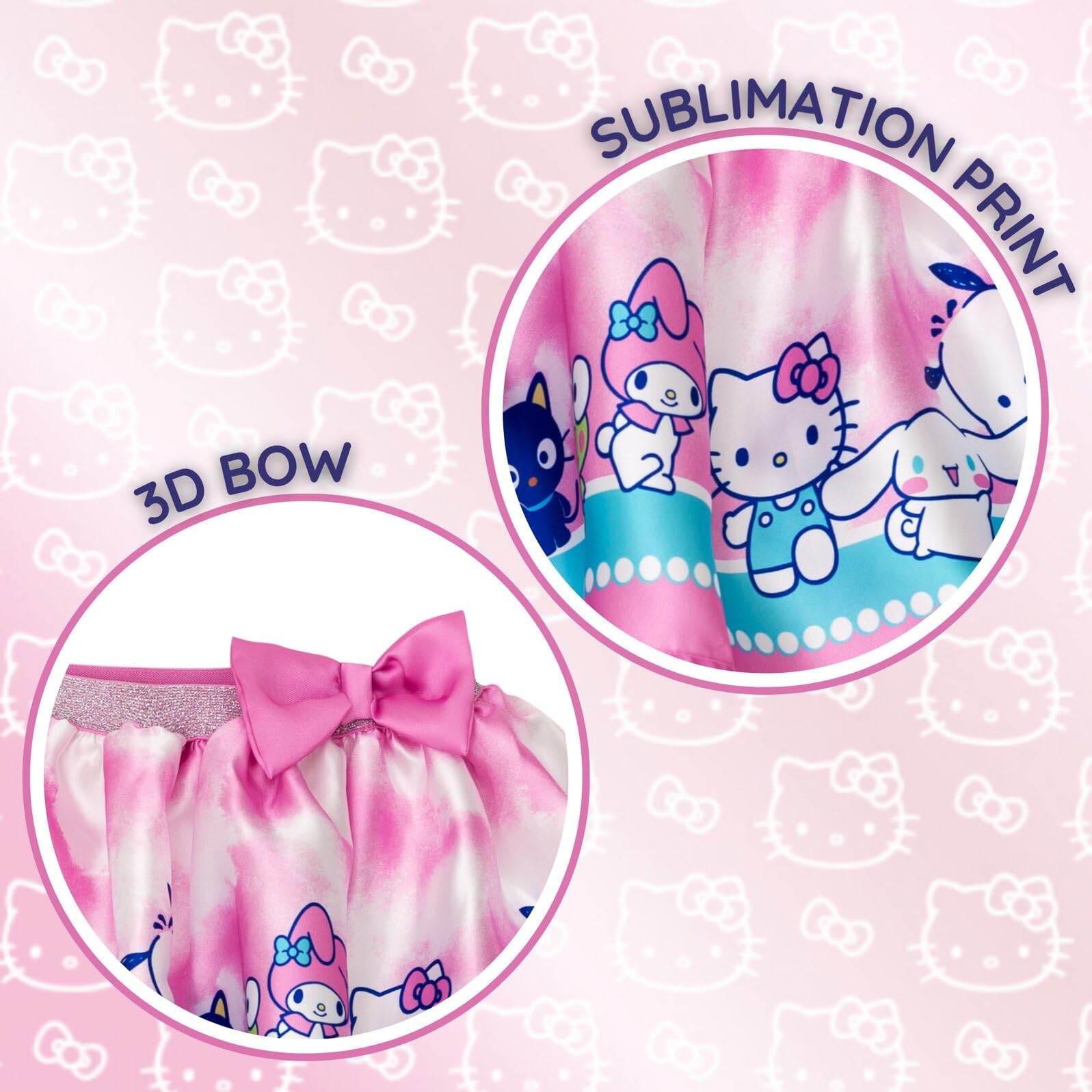 Hello Kitty Geburtstag Mädchen T-Shirt und Satin-Rock Outfit Set Kleinkind bis große Kinder Größen (2T - 14-16)
