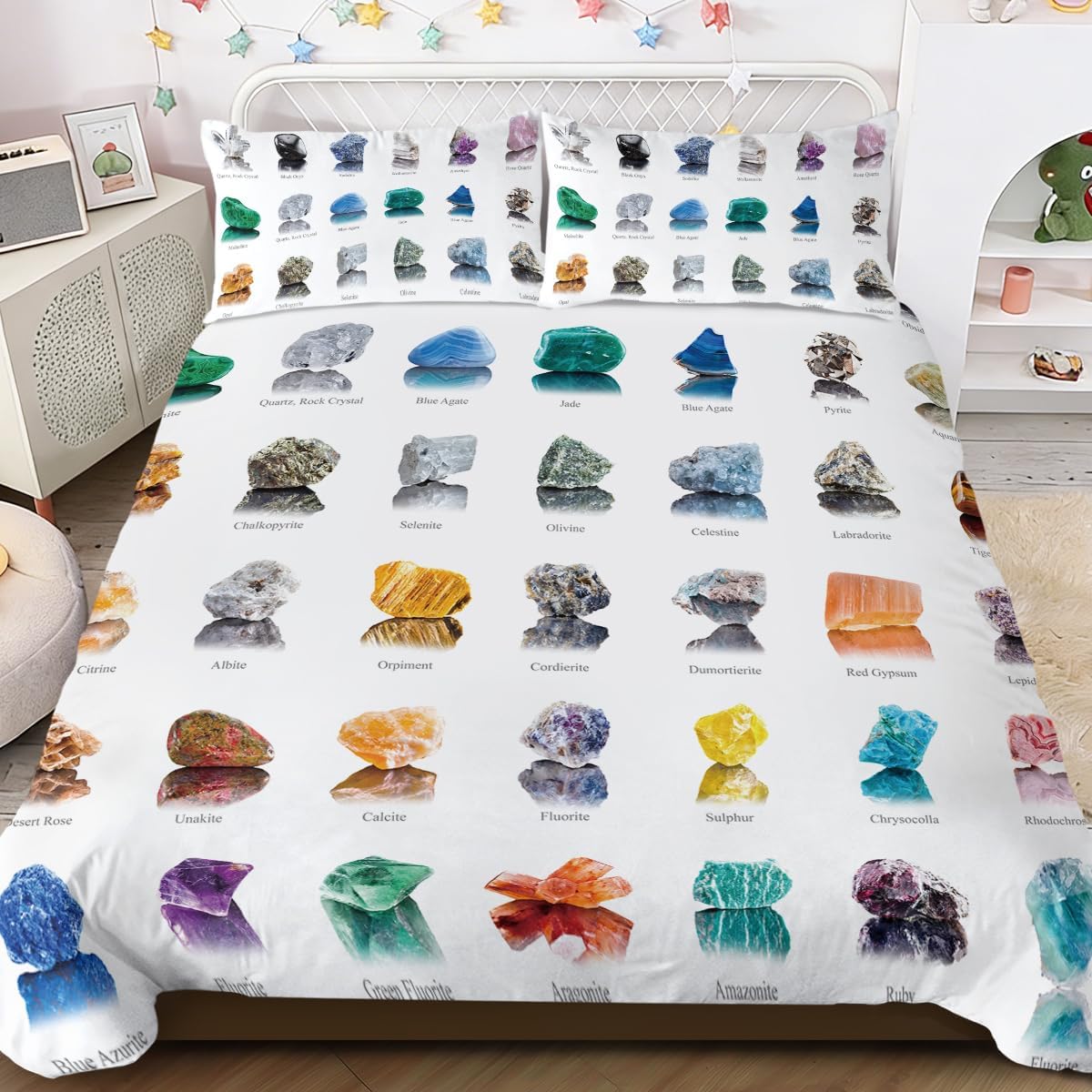 Blessliving Gemstone 3D Colorful Crystal Duvet Cover Set Mineral Collection Pattern Printed Quilt Cover With Zipper Closure 3 Pieces Soft Bedding Set (Double)