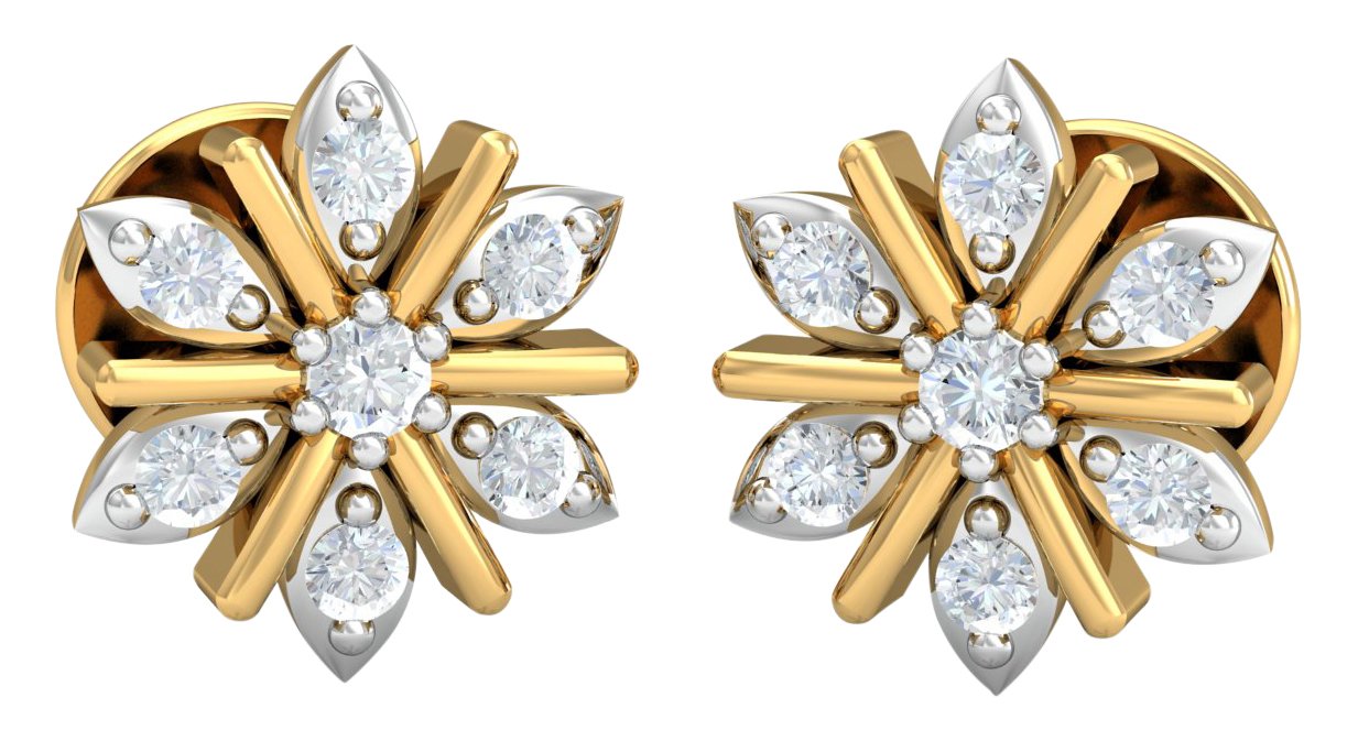 kuberbox 14KT/18KT Yellow Gold Diamond Sukanya Traditional Stud Earrings for Women-picture-22