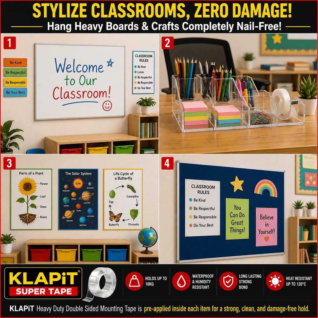 KLAPiT Super Tape | Clear Double-Sided Nano Tape (1M Holds 41Kg) | Heavy Duty Strong Adhesive for Wall, Tile, Glass, Metal | Indoor Outdoor Mounting Tape - Tough1M 1