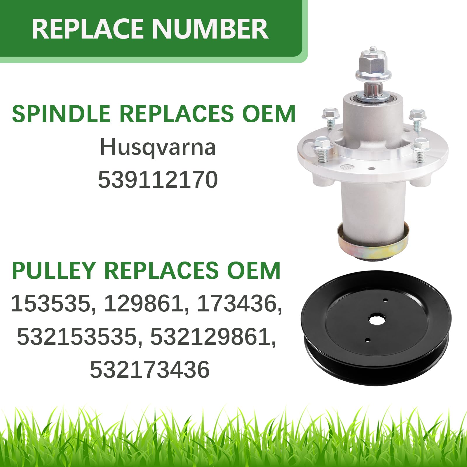 (3 unidades) 539112170 Conjunto de husillo con polea 153535 para Husqvarna EZ4216 EZ4217 EZ4220 EZ4822 EZ4824 GT48 GT52 GTH2752