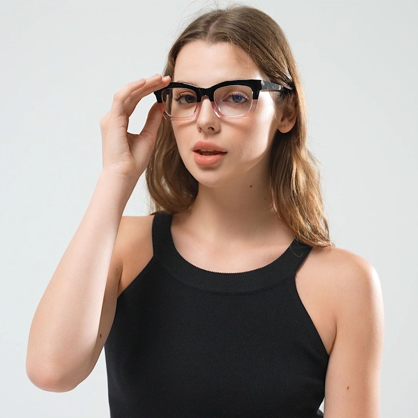 Hubeye Gafas de lectura para Mujeres de Moda Anteojos de lectura con Bisagra de resorte ultraligeras anti luz azul (Negro+Verde, 2.00)
