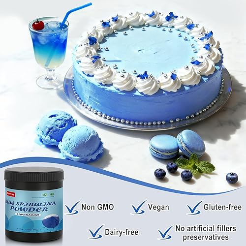 Miniatura 6 de Polvo de espirulina azul azul de 2.16 onzas, 60 porciones de colorante natural azul para hornear, bebidas y batidos, suplemento superalimenticio de