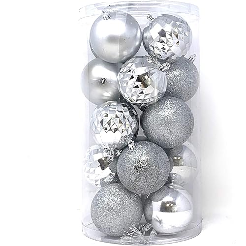 allgala 20 PK 3 Inch (8CM) Large Christmas Ornament Balls for Xmas Tree-4 Style-Silver