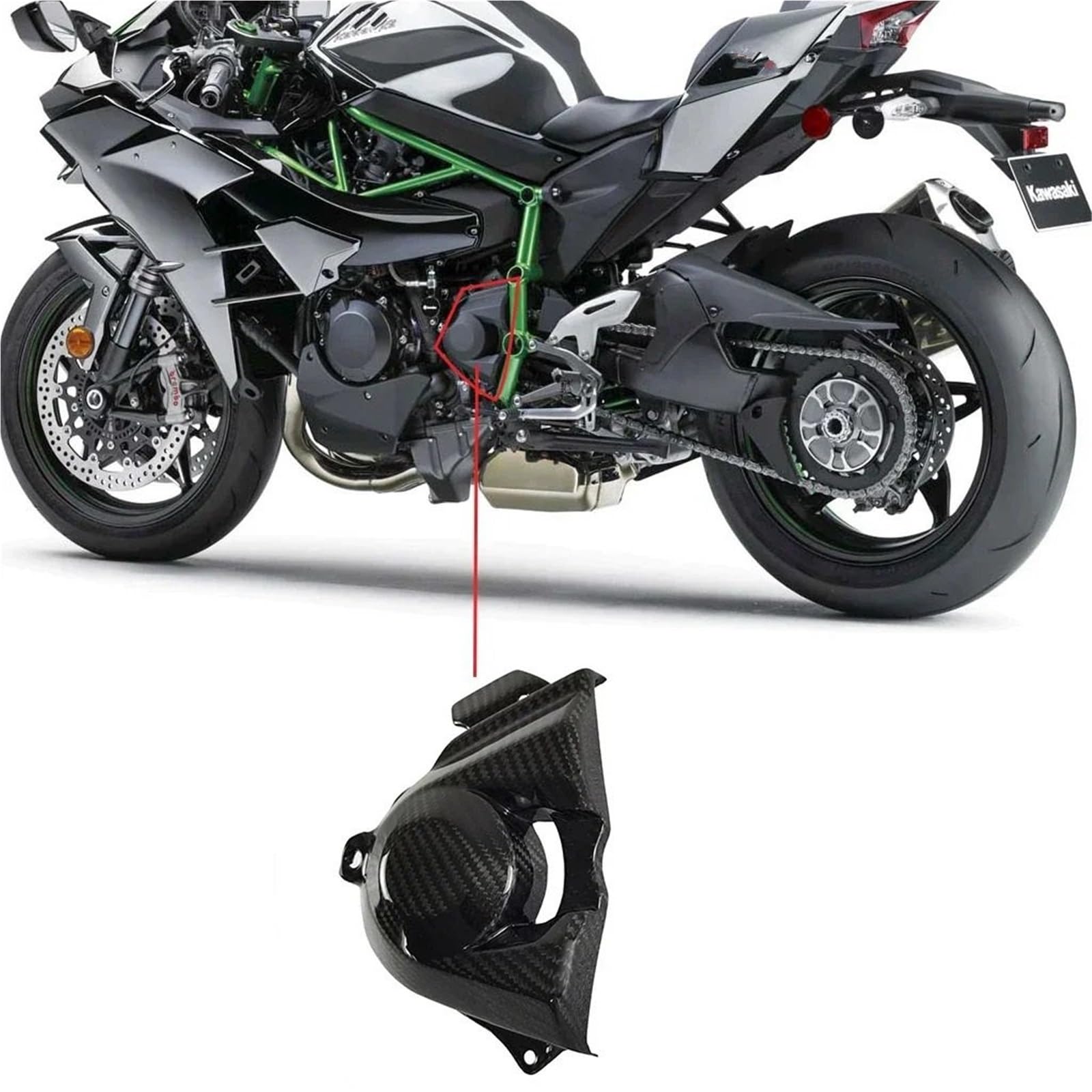 Moto Pignone Protezione Protezione per pignone e catena in fibra di carbonio, adatta per Kawasaki H2 H2R Ninja SX SE 2015-2024