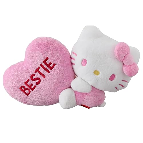 Dandee for Hello Kitty and Friends Sweethearts Collection Plush with Conversation Heart, Medium Size, Valentines Day 2026 (Light Pink - Bestie)