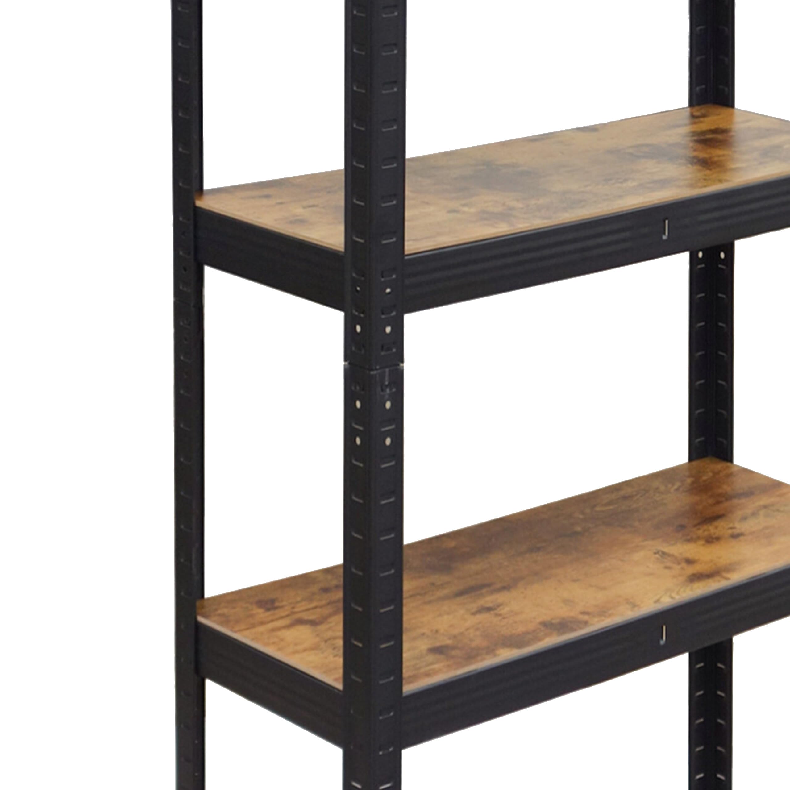 Relaxdays scaffale portacarichi 500 kg, 5 Ripiani, Effetto Legno, Acciaio/MDF, Nero/Marrone, 180x60x30 cm