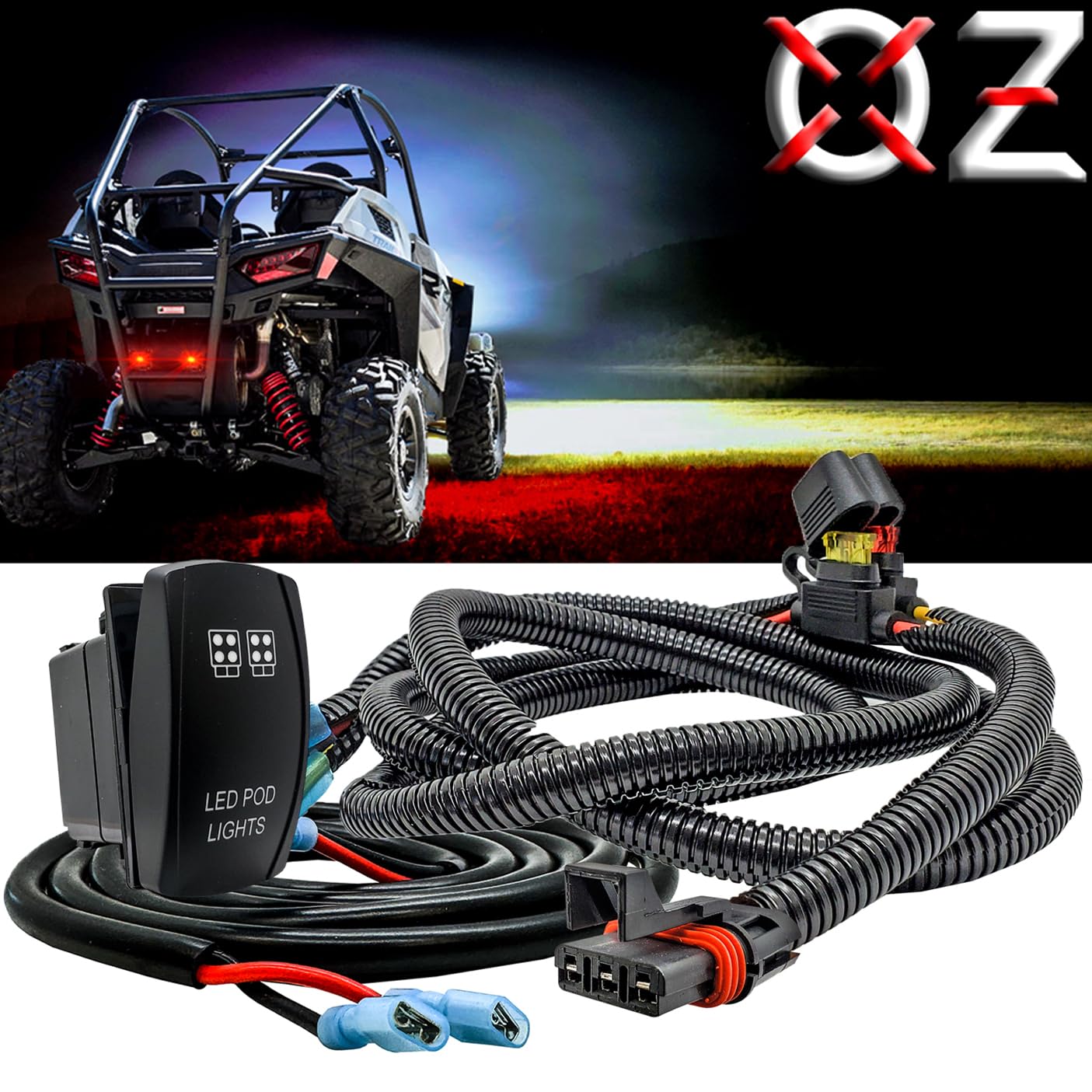 10ft. Power Bus Bar Plug Wire Harness Kit for LED Lights Compatible with Pulse Power Busbar Polaris RZR Pro Ranger Crew XP 2018-2025 (Pod Lights)