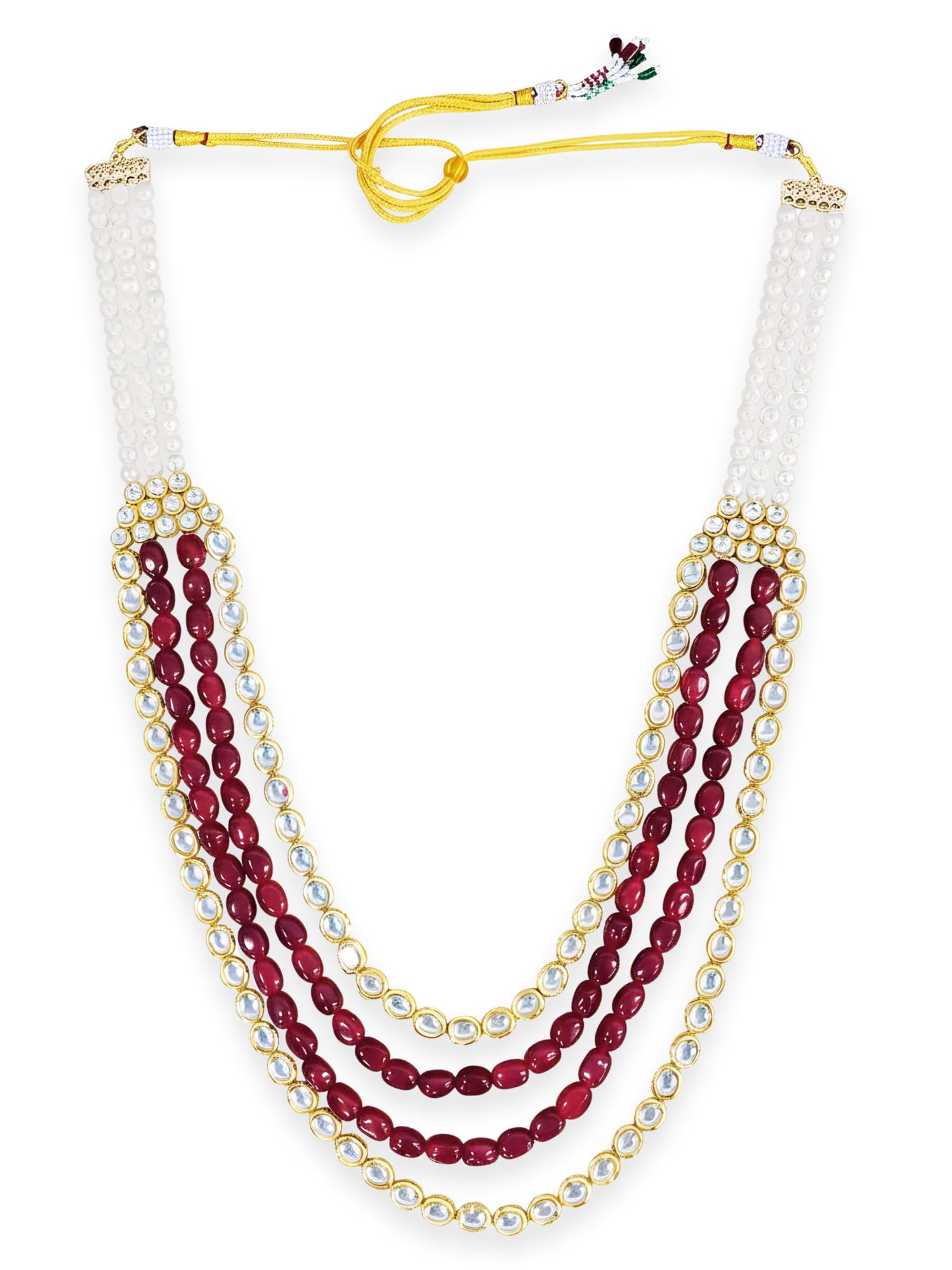 Luxurious Red Tumble Stone and Polki Kundan Maharaja Haar for Men-image-18