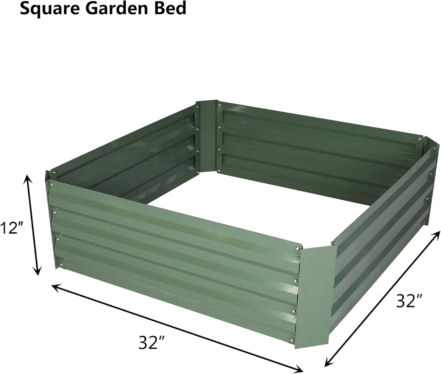 LUCKYERMORE Galvanized Raised Garden Bed Planter Box 32" x 32" x 12", Anti-Rust Coated Metal Garden Bed for Vegetables, Herbs, Flowers – Outdoor Square Planter, Green
