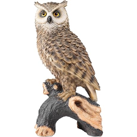 Perching Forest Owl on Stump Resin Garden Decor