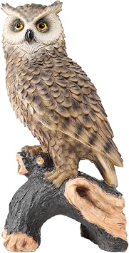 Owl Garden Statue - Perching Forest Owl on Stump Resin Figurine for Home Indoor Outdoor Garden Patio Yard Decor