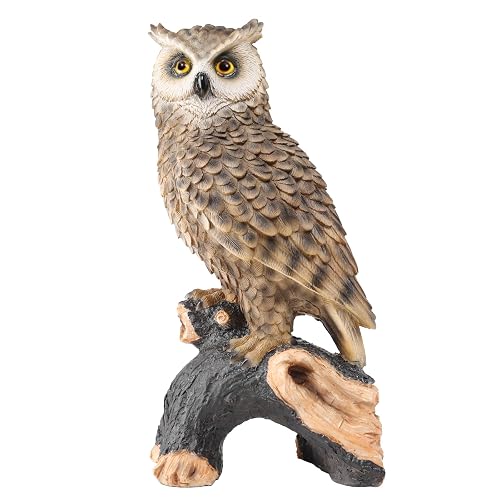 Owl Garden Statue - Perching Forest Owl on Stump Resin