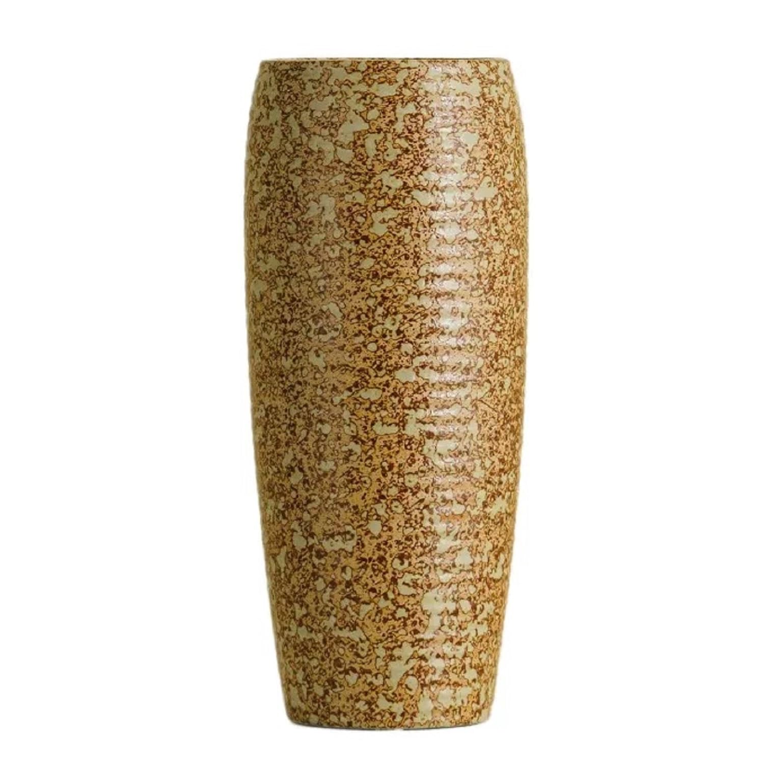 Rustykalny brązowy ceramiczny wazon, nakrapiany kamionkowy pojemnik na kwiaty