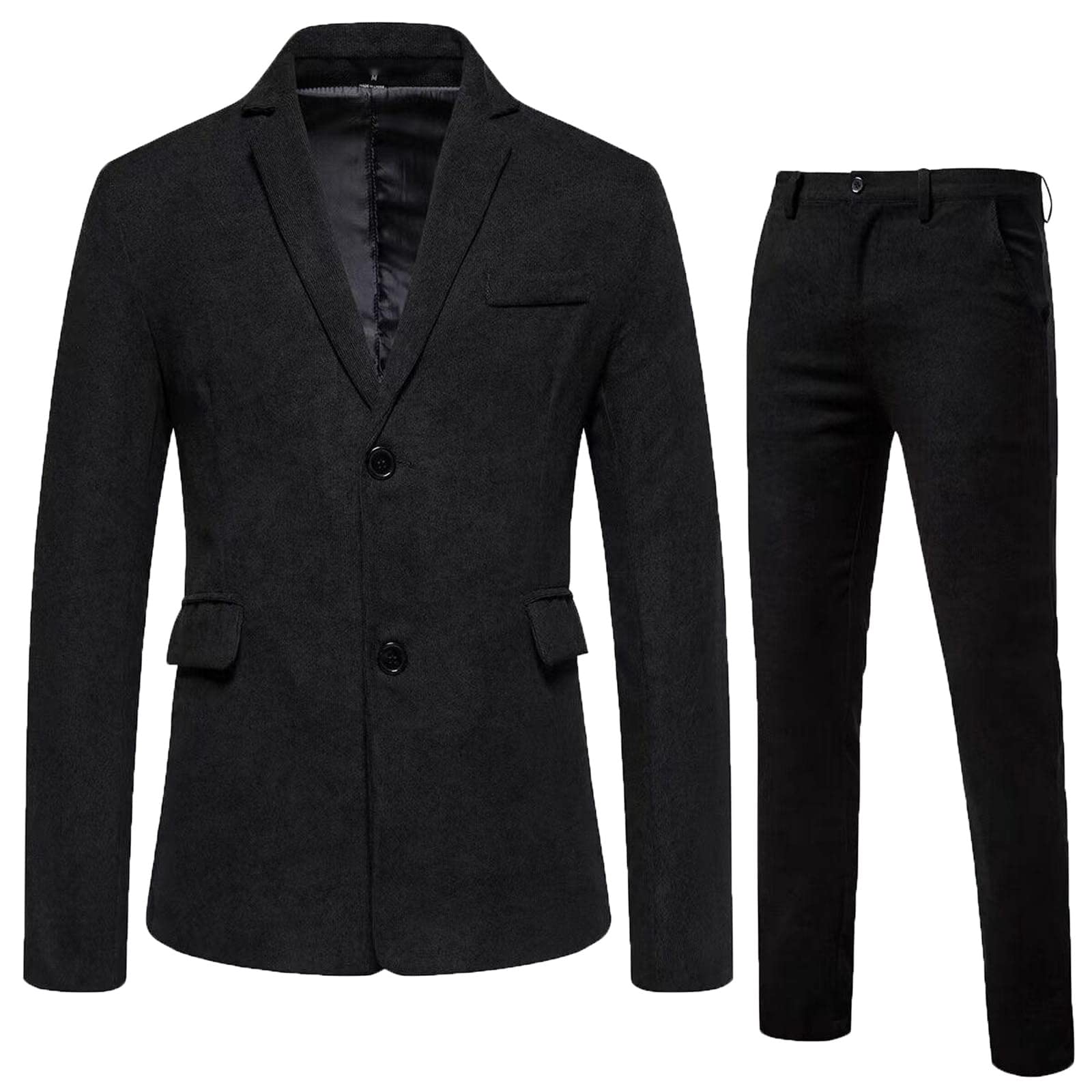 Completo da uomo in due pezzi, in velluto a coste, giacca e pantaloni, giacca e pantaloni in velluto a coste con un bottone, blazer e pantaloni a maniche lunghe con tasche multiple, slim fit, smoking