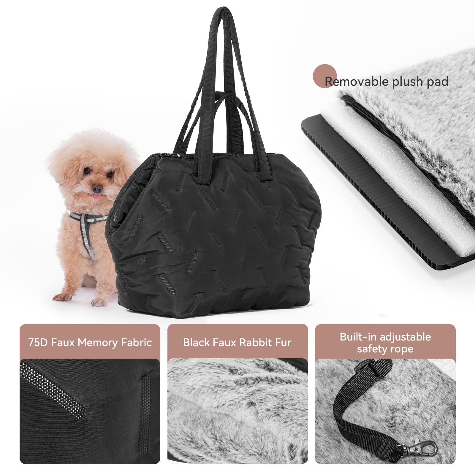 A 4 Pet Bolsa para perros y gatos, lavable con cremallera, bolsa de transporte para perros pequeños y medianos, cachorros, M: 35 x 22 x 30 cm, color negro