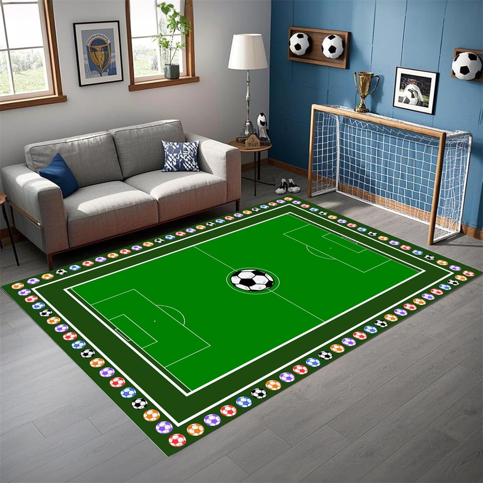 AOESELN Football Rug for Bedroom 180x230 cm Non Slip Football Field Rugs,Sports Themed Carpets for Living Room and Game Room Decor
