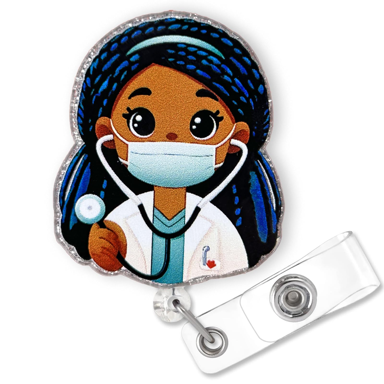 Black Girl Badge Reel Retractable for African American Nurse Nursing Doctor RN MA CNA LPN & Medical Worker, Funny Black Girl Nurse Gifts, ID Badge