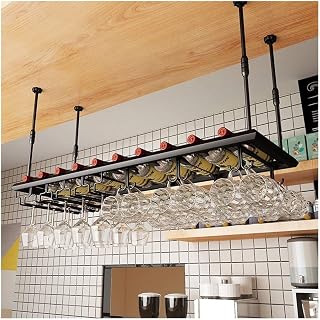 Estante para Copas para Colgar al revés, Estante Creativo para vinos, Estante para vinos con Barra de Bar, Estante para Copas de Vino, Estante para Copas de Vino (Color: Negro, Tam