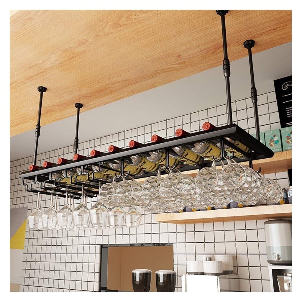 Estante para copas de vino negro colgante de techo para barra de bar y cocina
