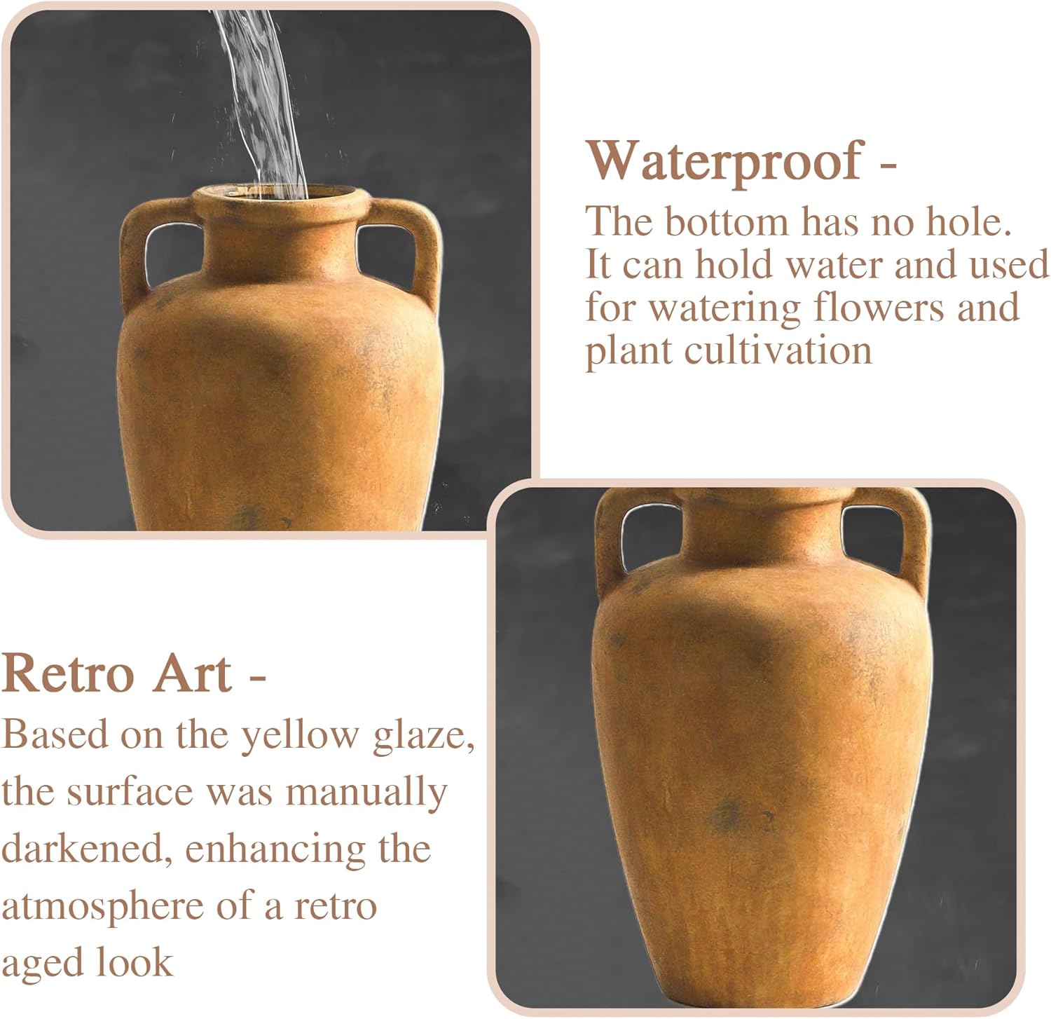 Rustic Vase, Ceramic Flower Vase for Centerpieces, 8.85 inch Large Decorative Terracotta Vintage Vases, Farmhouse Rustic Vases for Home Decor, Living Room, Table, Neutral - Image 4