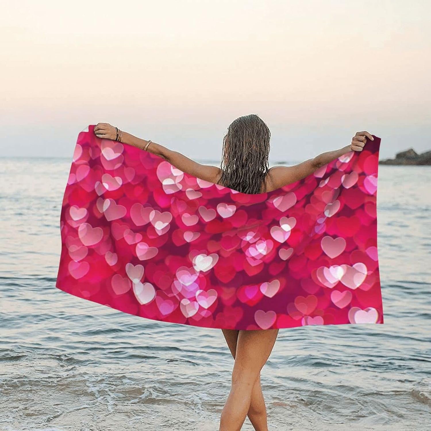 ZERAOKE Valentine's Day Love Heart Microfiber Beach Towels