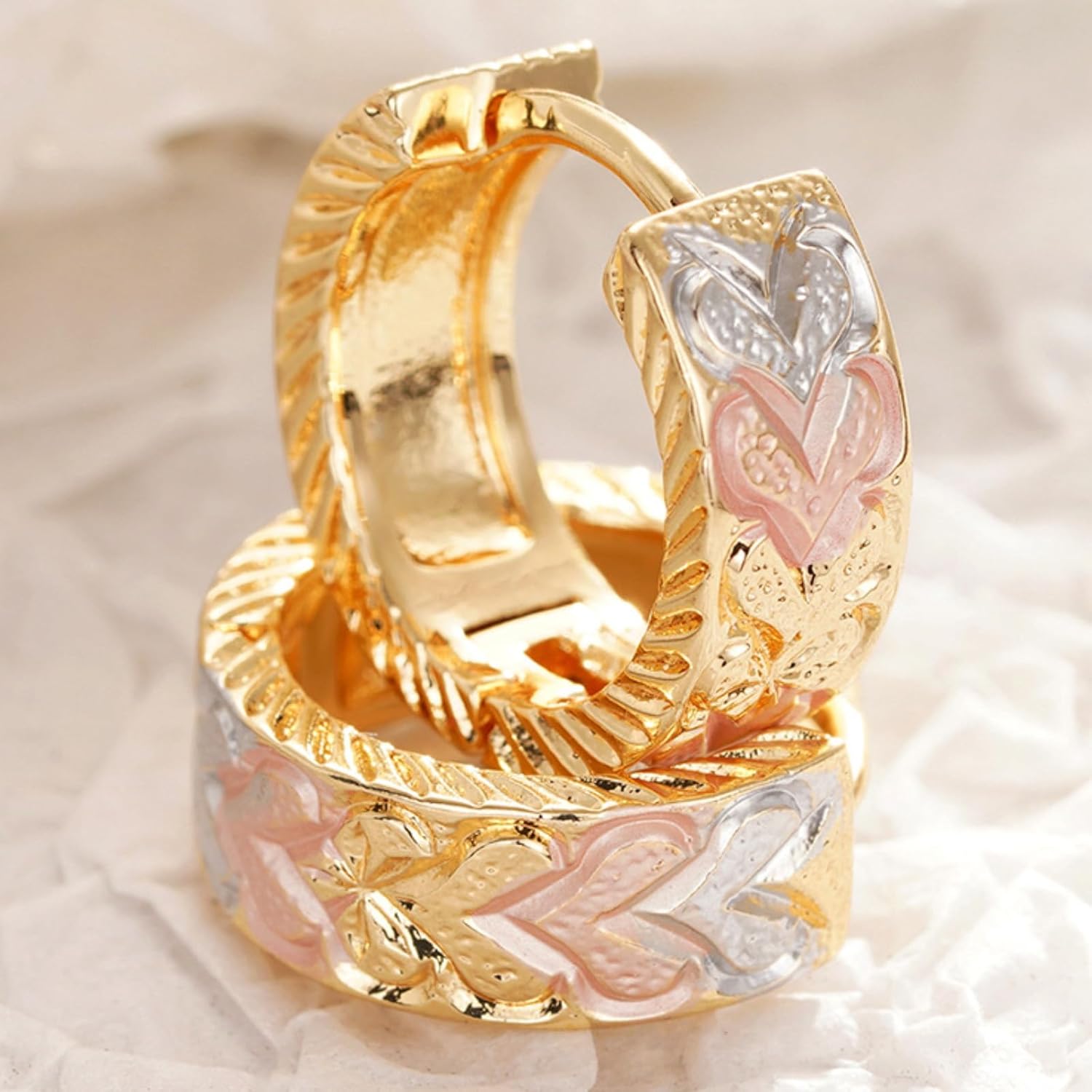 Chunky Gold Earrings for Women Gold Hoop Pink Heart Earrings Statement Jewelry Trendy Jewelry Gifts - Image 4