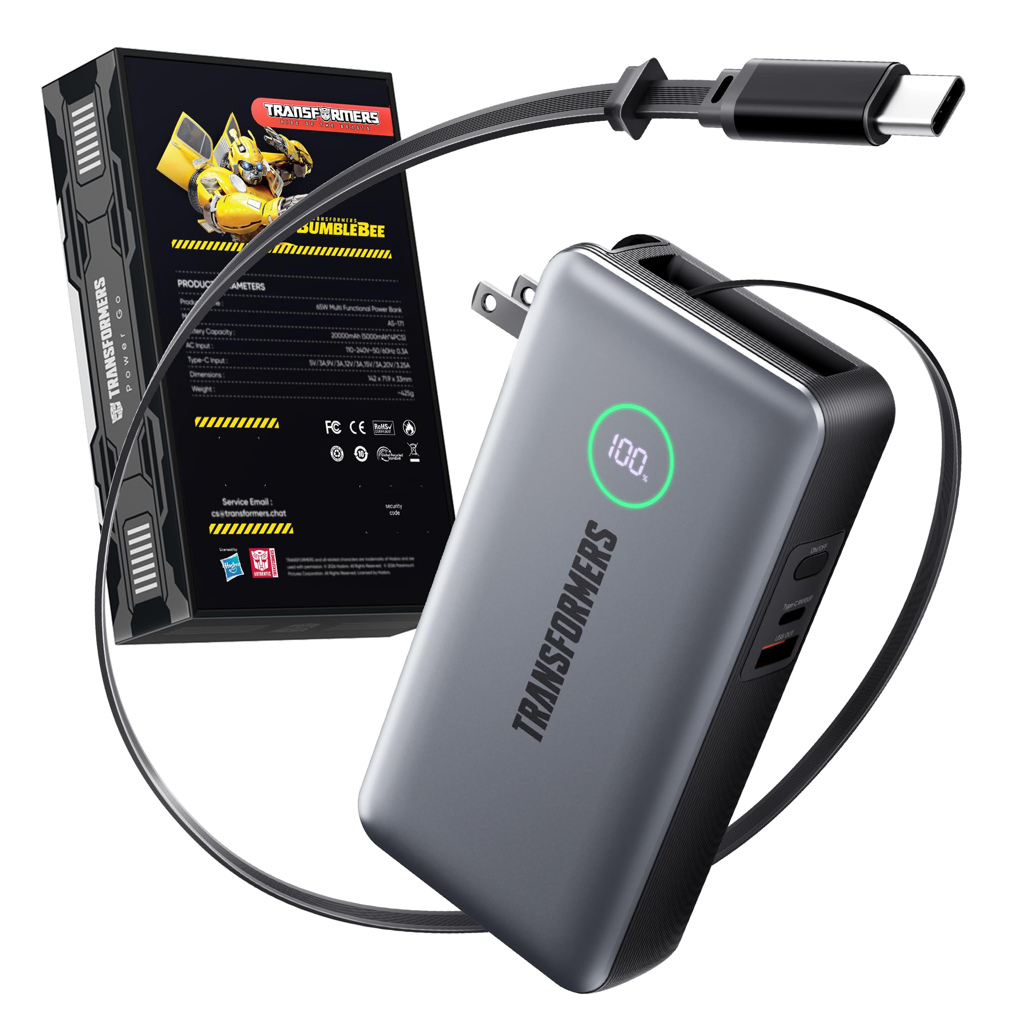 3-in-1 Portable Charger, 20000mAh 65W Fast Charging Power Bank