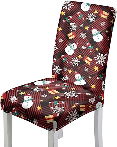 HUGS IDEA Fundas de asiento de muñeco de nieve para sillas de comedor, juego de 2 fundas elásticas para sillas de comedor de Navidad, protector