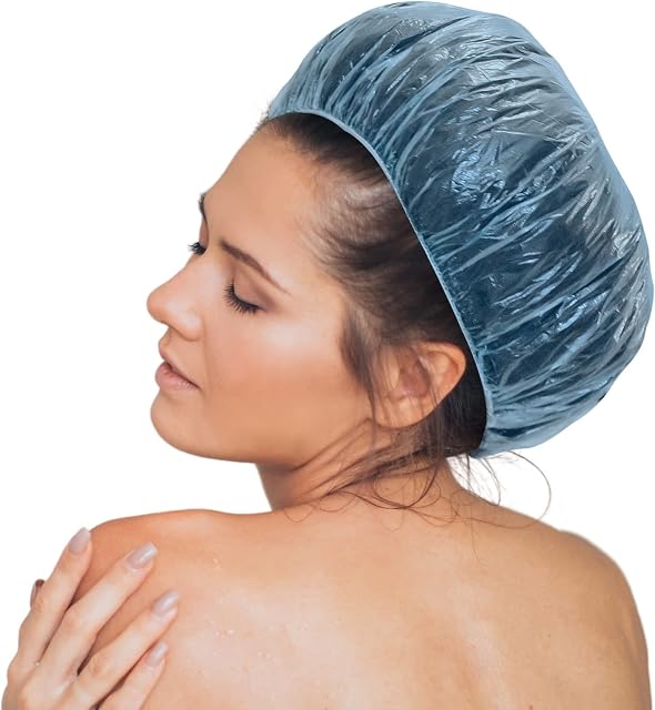 50pack Disposable Shower Caps, Plastic Elastic Bath Cap, Multipurpose shower cap for Women, Girls, Kids, Home Use, Hotel, Spa, and Hair Salon (Blue)
