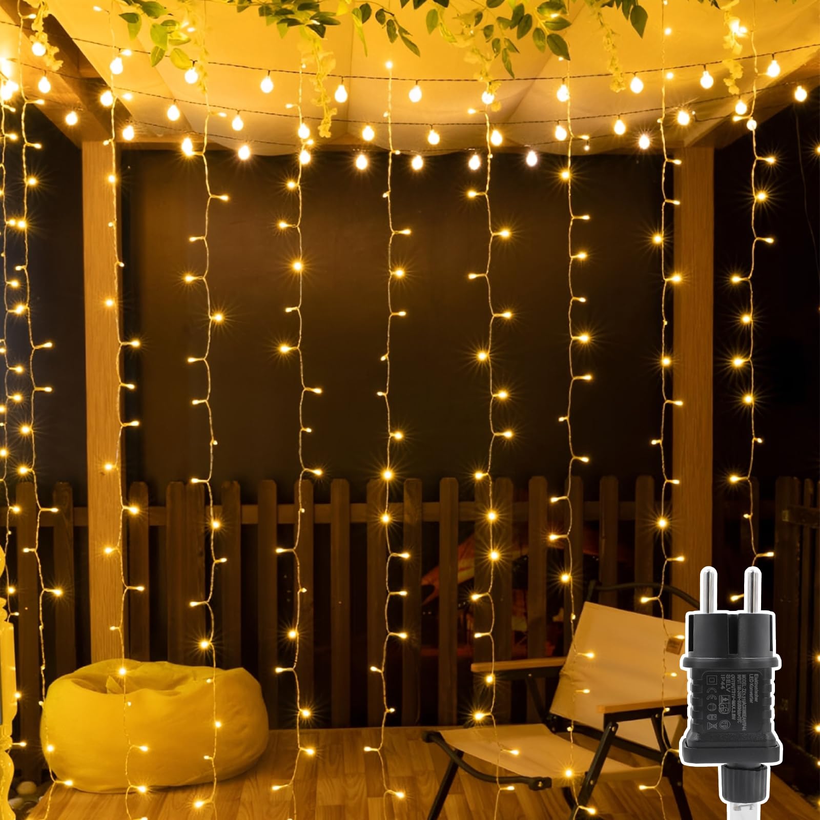 Lichterketten Vorhang Innen, Lichtervorhang Aussen 3x2m mit Stecker, LED Lichterkette Innen Außen 8 Modi Wasserdicht für Weihnachten Wand Kulisse Fenster Hochzeit Party Geburtstag Deko
