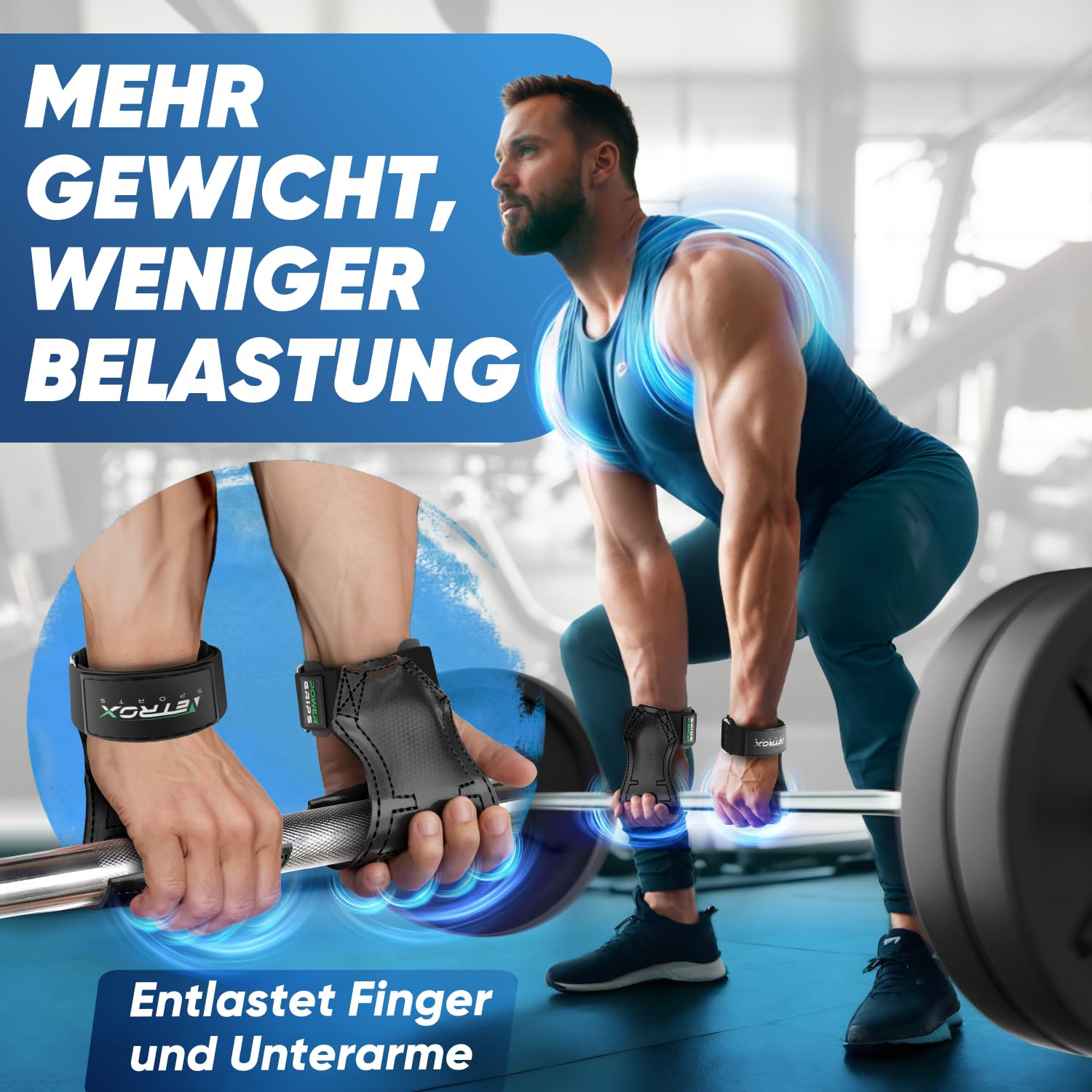 NetroxSports - Power Grips Fast Zughilfen für Krafttraining – Fitness Lifting Straps für Kreuzheben, Bodybuilding mit Handgelenkschutz - Grip Zughilfe, Zughilfen Gym, Griffhilfen Männer & Frauen