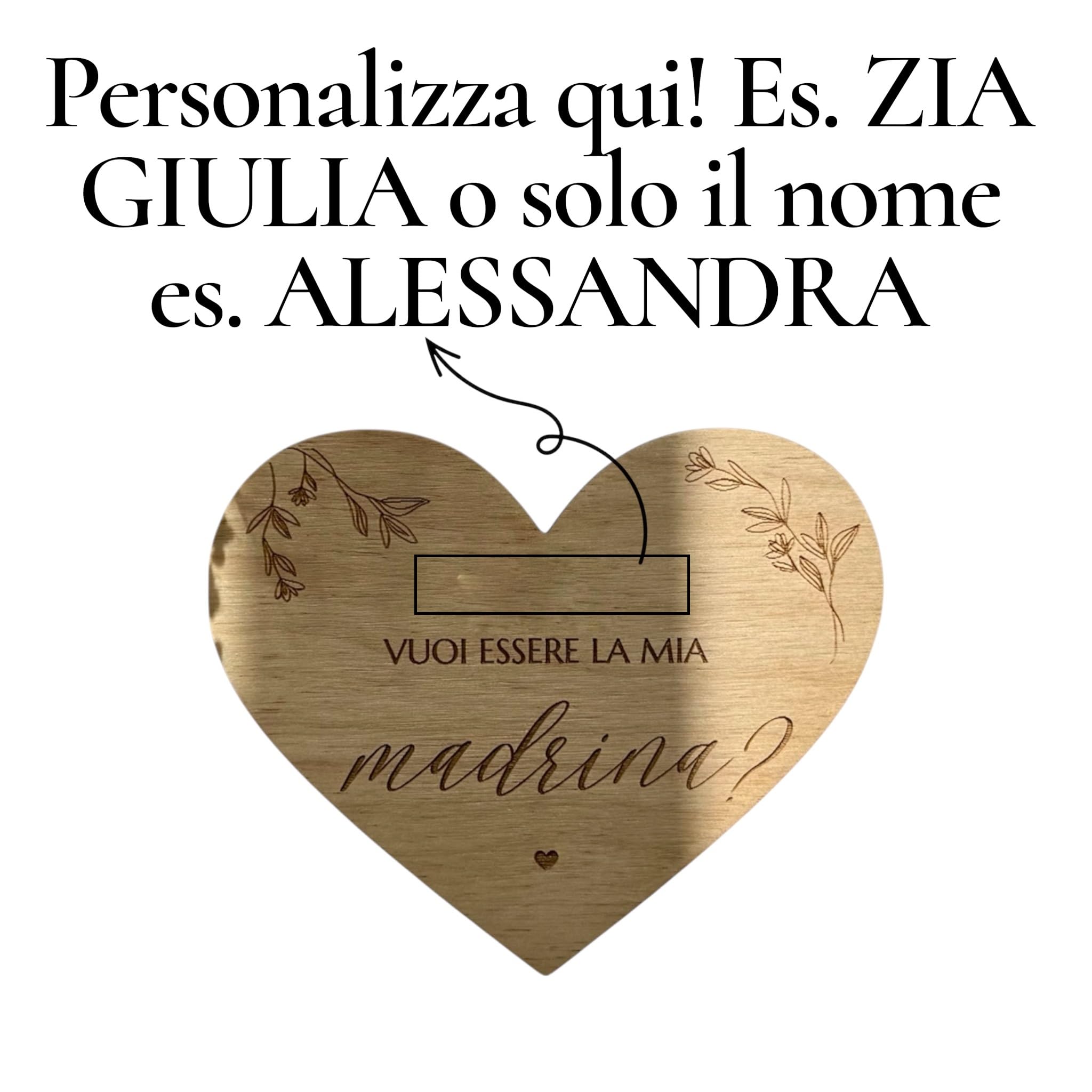 Bifulco Biancheria Targhetta Heart Personalizzata Vuoi Essere la Mia Madrina? Regalo Battesimo Cresima