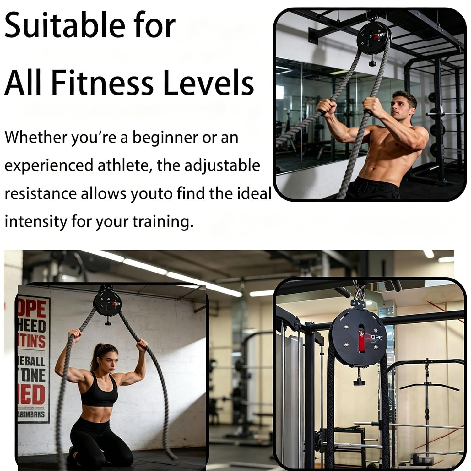Generisch Endlosseiltrainer Ganzkörper-Trainingsgerät Seilzug-Fitnessgerät Training Seilzugmaschine mit Einstellbarem Widerstand für Griffkraft, Arm, Rücken und Körperkoordinationsübungen