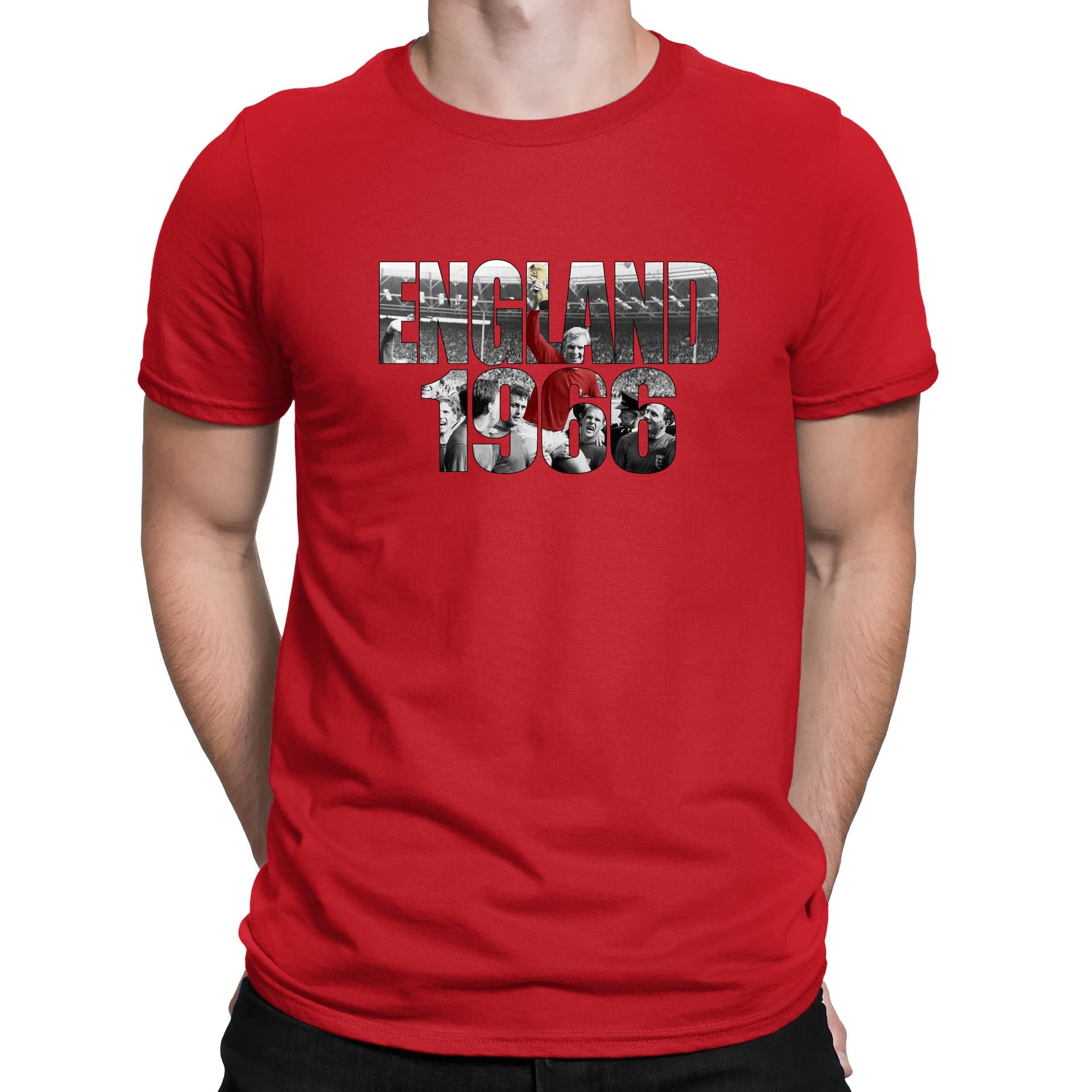 Flip Men's Red England 1966 World Cup Bobby Moore Photo Football T-Shirt (Xxl)