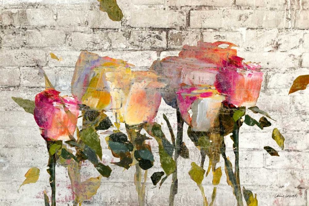 Feeling at home LAMINA sobre LIENZO ENROLLADA Tallos largos sobre ladrillo Loreth Lanie - Floral Rectangular Canvas 380gr-100% Algodón cm_109_X_165