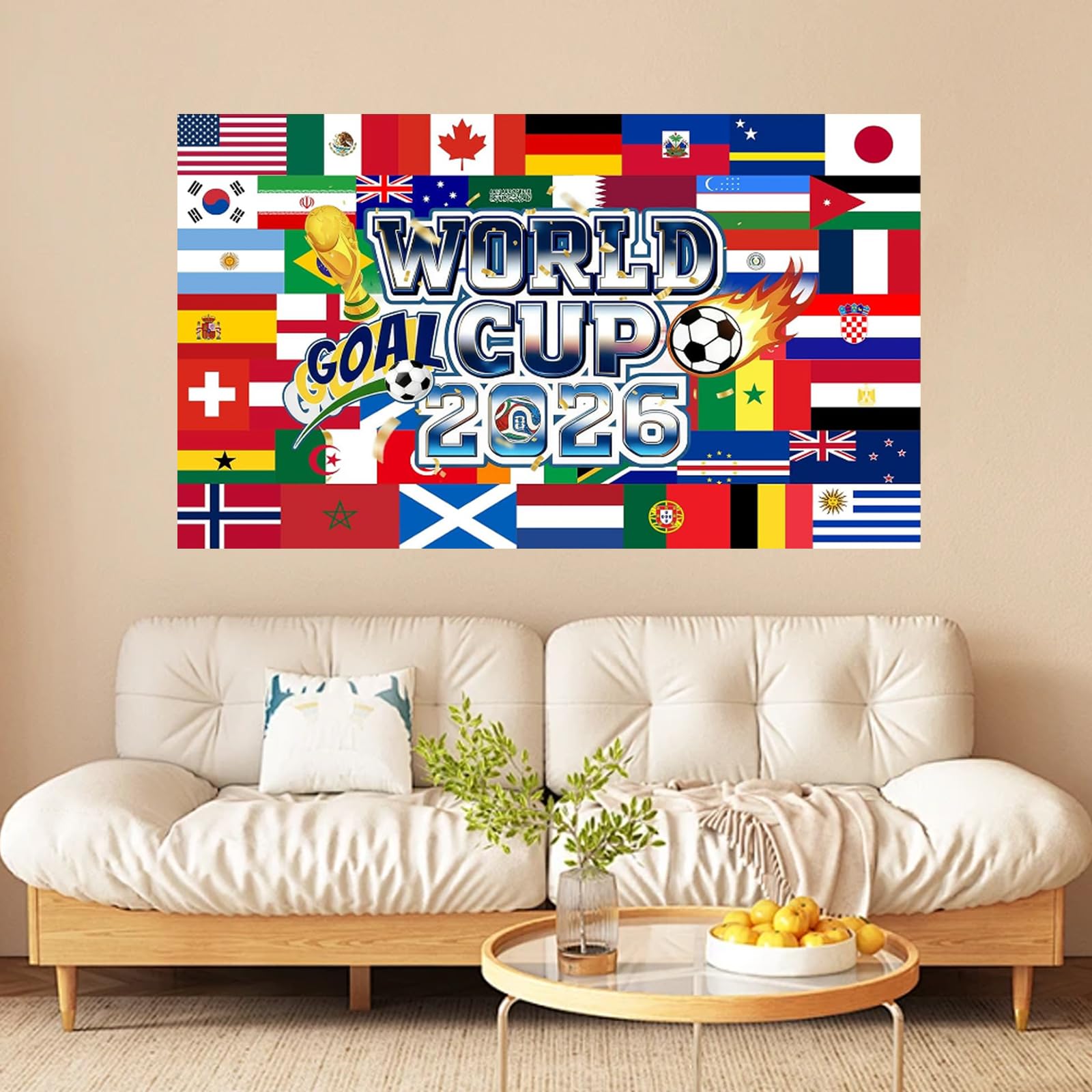 Bandera de fútbol de 150 x 90 cm, bandera del Mundial 2026, para colgar en fiestas, jardines, balcones y ventanas, ideal para el Mundial 2026, perfecta para decorar fiestas y actividades al aire libre